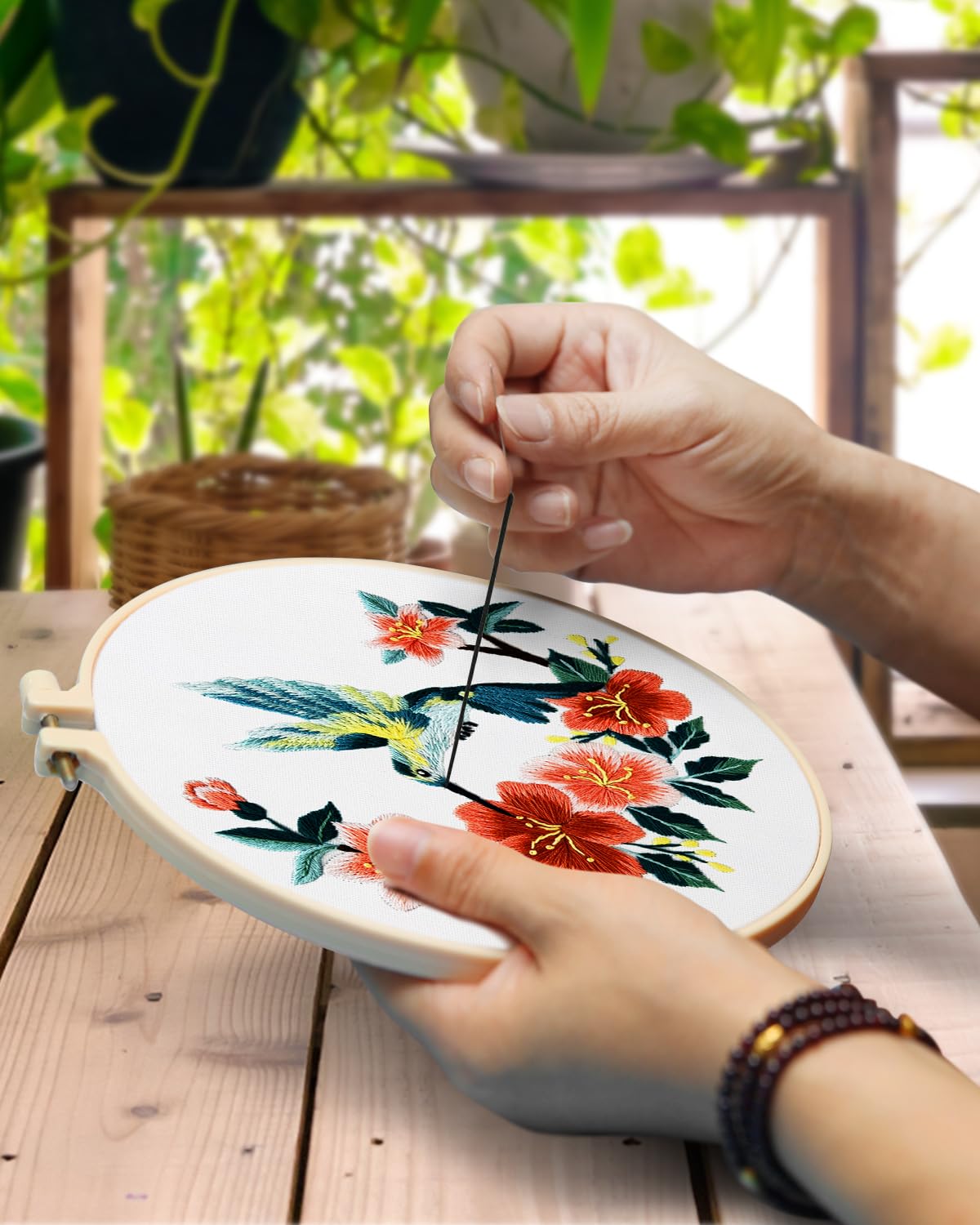Hummingbird and Flower Embroidery Kit for Adults