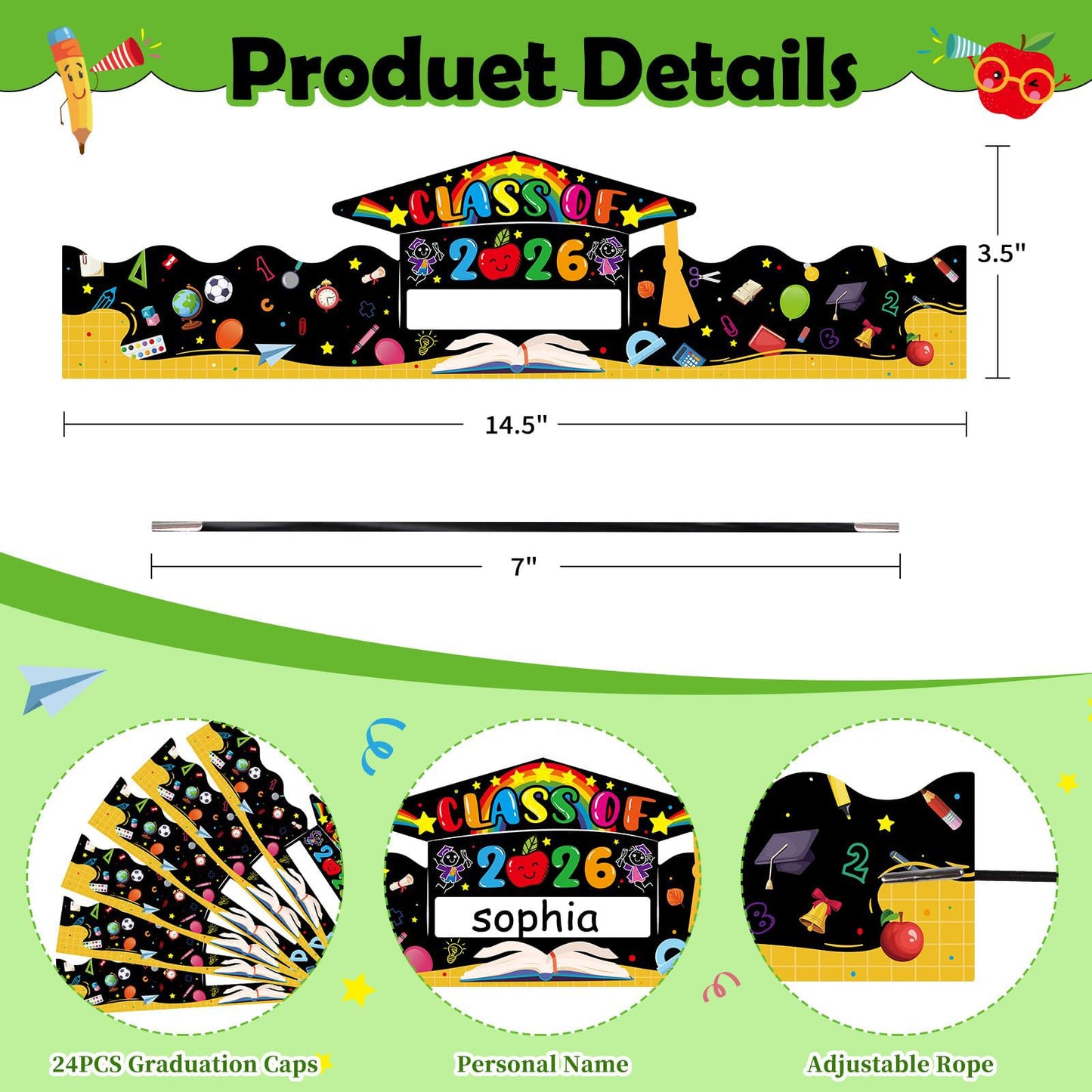 SICOHOME Kids Preschool Graduation Caps - 24 Hats Kids Pre-k Adjustable Paper Graduation Congrats Hats and Decorations for Class of 2026 Party Favors Kindergarten Student Grad