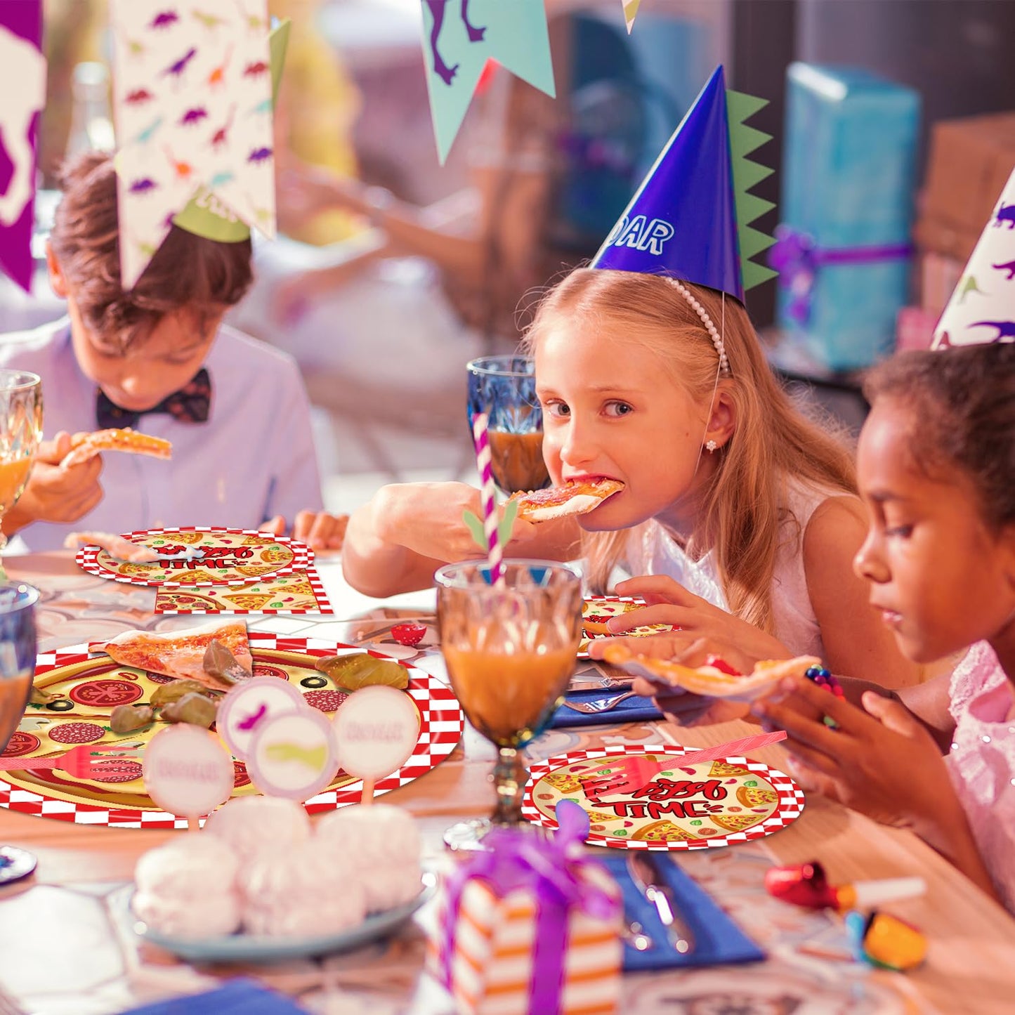 EngoEagle Pizza Plates and Napkins Party Supplies - 96PCS Pizza Birthday Party Decorations Pizza Time Pizza Themed Disposable Tableware Set Serves 24 Guests