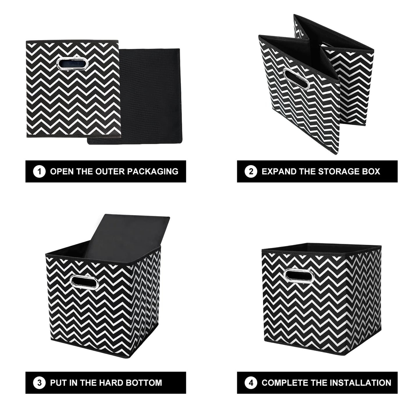 Yunkeeper 11 Inch Cube Storage Bins, Fabric Cubes Organizer Baskets with Handle, Foldable Basket for Closet or Collapsible Storage Box, 11x11x11 Set of 2 (Black Wave)