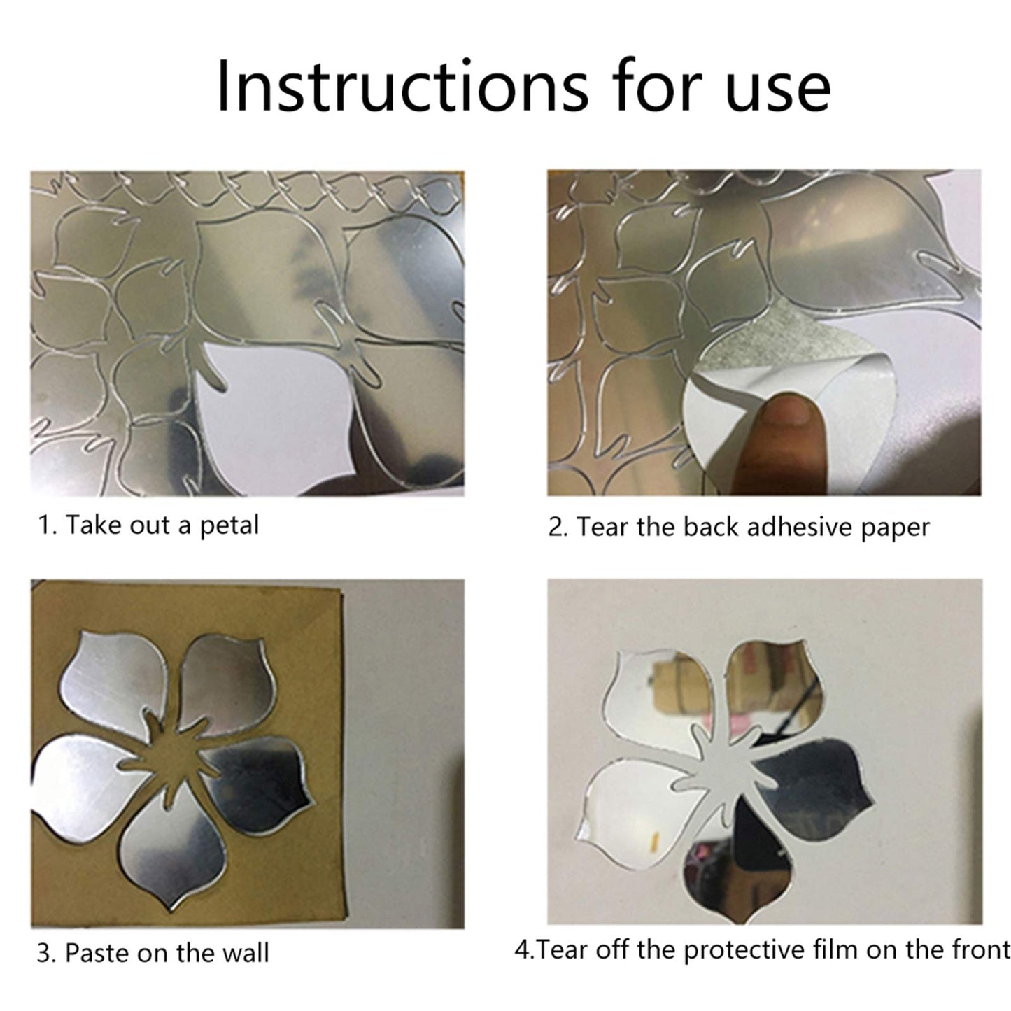 18pcs Acrylic Mirror Wall Sticker Decal for Home Living Room Bedroom Decor 3D Flower DIY Wall Decoration Silver