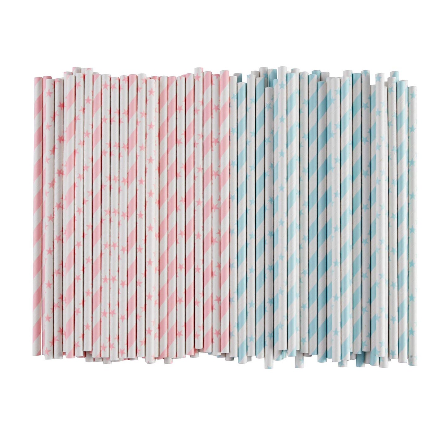 ALINK Light Pink Blue White Paper Straws Bulk, 100 Biodegradable Party Straws for Boy Girl Baby Shower, Gender Reveal, Birthday, Wedding and Celebrations