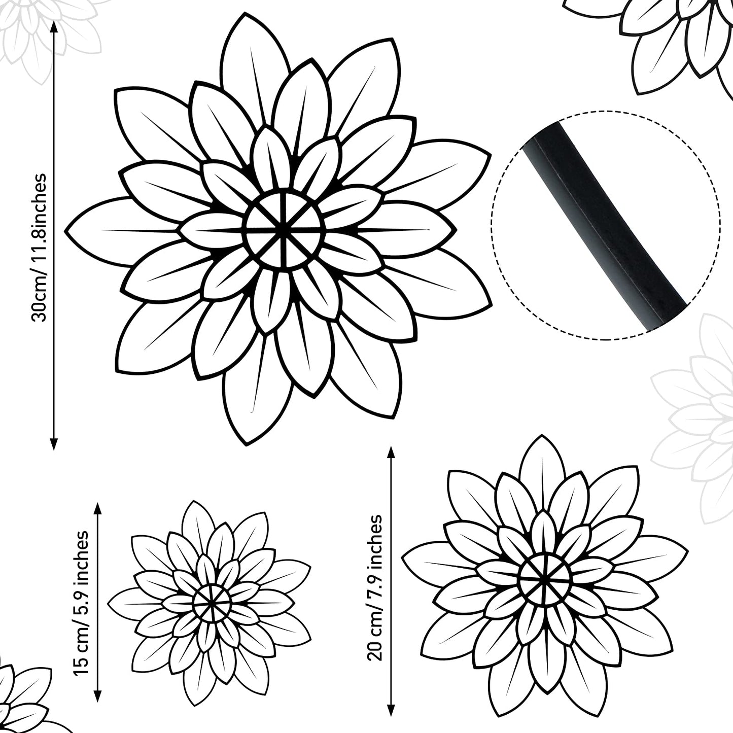 3 Pieces Metal Wall Art Metal Flowers Wall Decor Metal Wall Art Floral Home Decoration for Bedroom Living Room, Bathroom, Kitchen, Outdoor (Black)