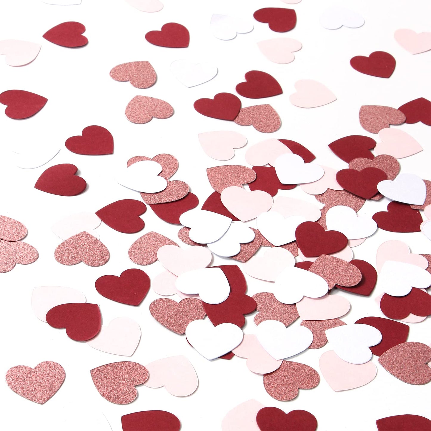 Rose-gold Pink Burgundy Valentines-Decorations Heart-Confetti - 300pcs Mohters Day Glitter Table Paper Confetti,Princess Tea Sweet 16 18 Birthday Decor Lasting Surprise