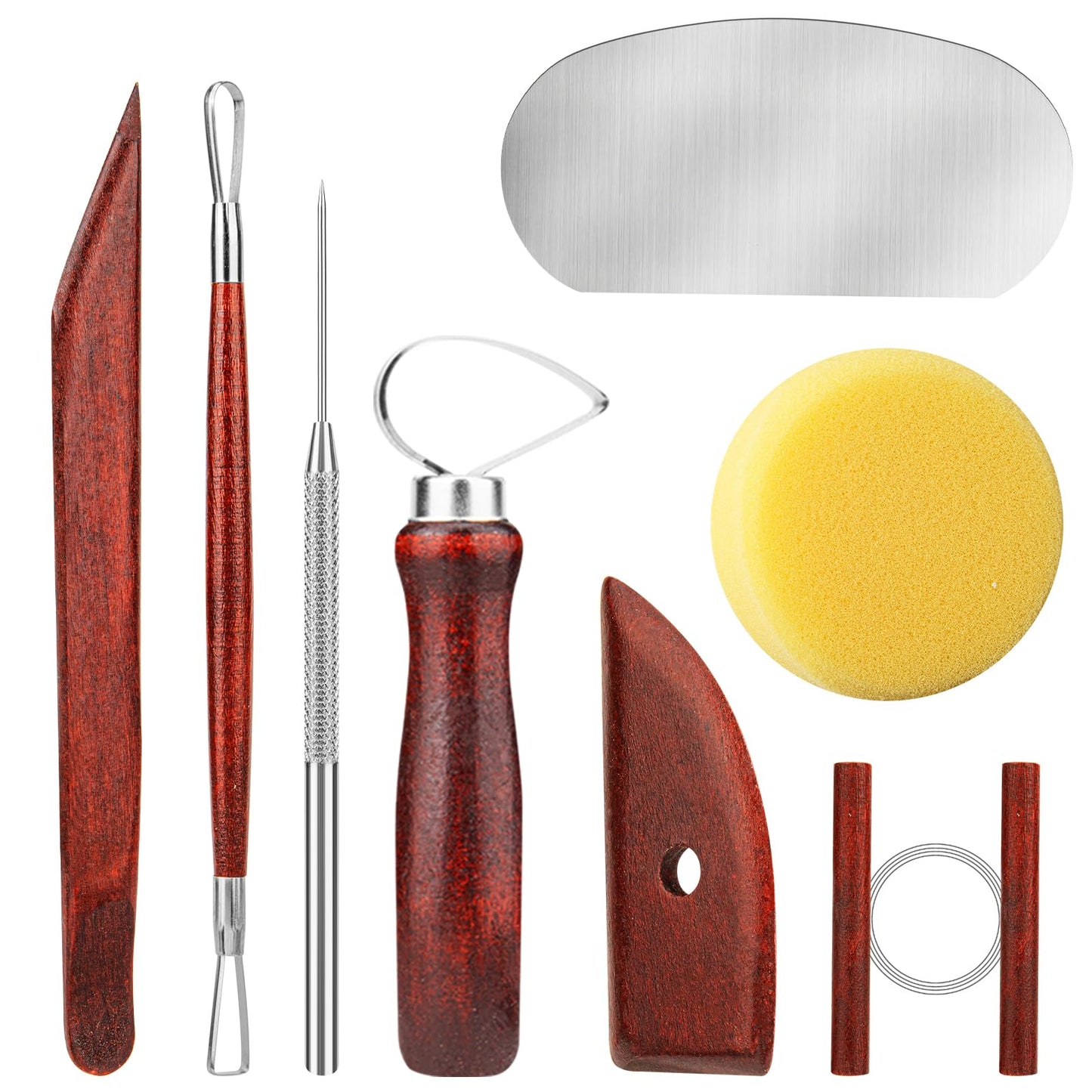8PCS Stained Wooden Pottery Sculpting Tools, Wood Clay Cleaning Tool Set, Ceramic Modeling Tool for Carving, Molding, Cutting, Trimming, Pottery Wheel, Crafting, Beginners, Adults, Students