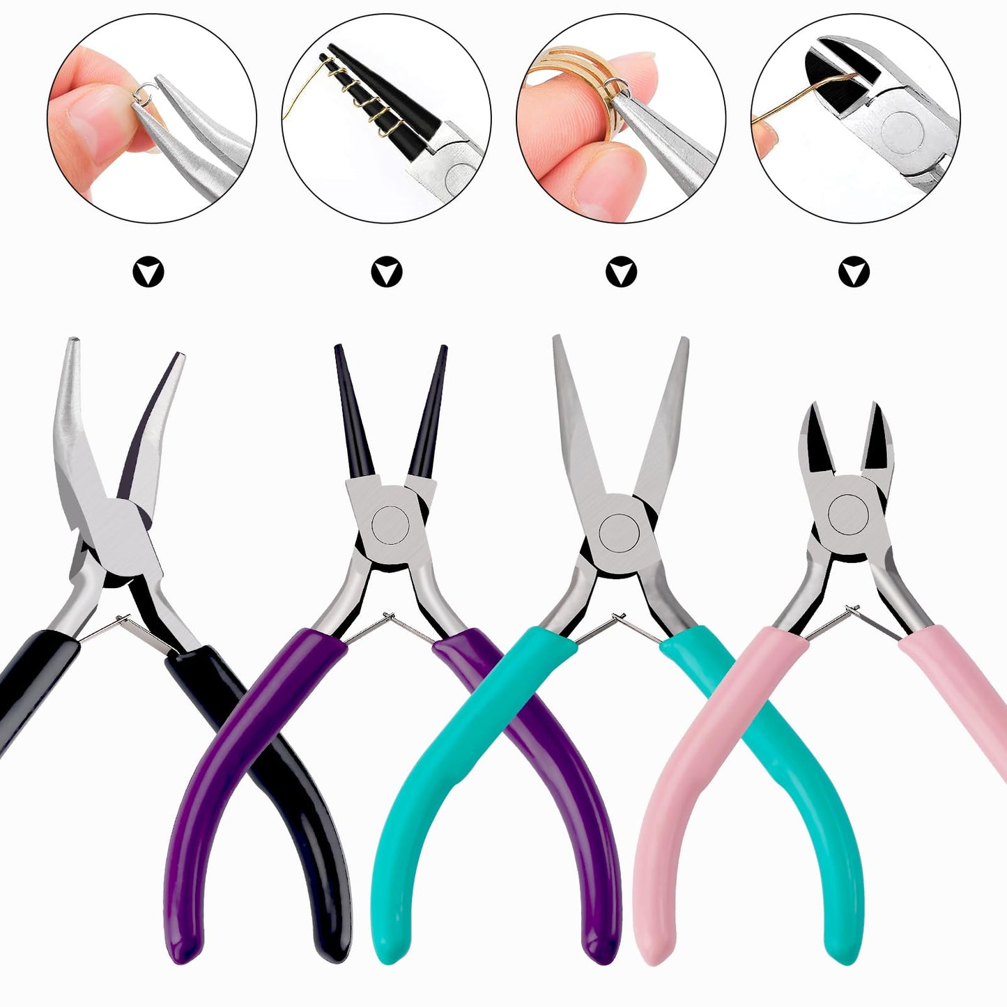4 Pack Jewelry Pliers Jewelry Making Pliers Tools Kit with Needle Nose Pliers/Chain Nose Pliers, Round Nose Pliers, Bent Nose Pliers, Wire Cutters for Wire Wrapping Earring Craft Making Supplies