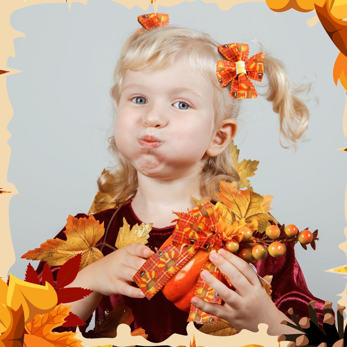 Yuxung 6 Rolls 30 Yards Fall Burlap Wired Wrapping Ribbon Buffalo Plaid Pumpkin Truck Turkey Maple Harvest Fall Ribbon Thanksgiving Wreath Decoration for Autumn Craft Bow Gifts Making