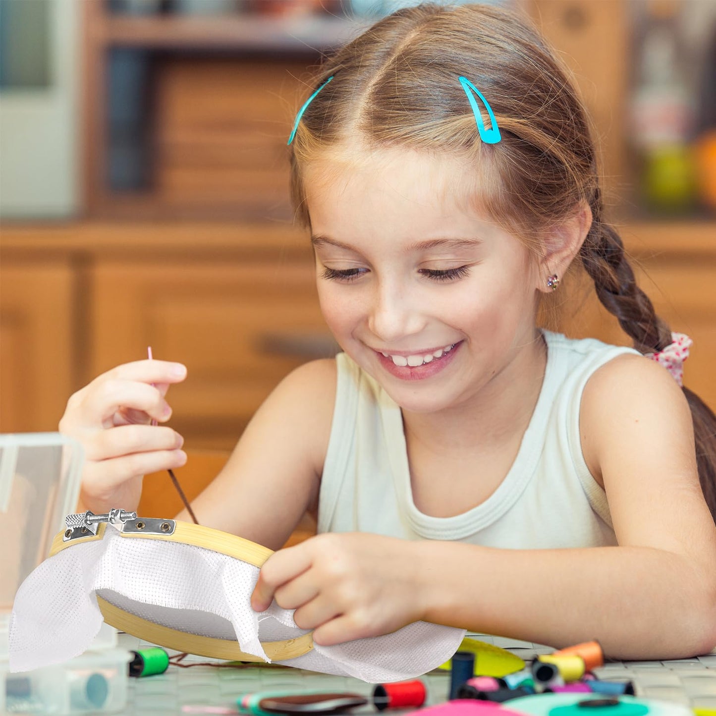 5 Pieces Embroidery Hoops 5 inch to 10 inch,Round Bamboo Adjustable Frame Circle Cross Stitch Hoop for Embroidery,Decoration and Art Craft Sewing