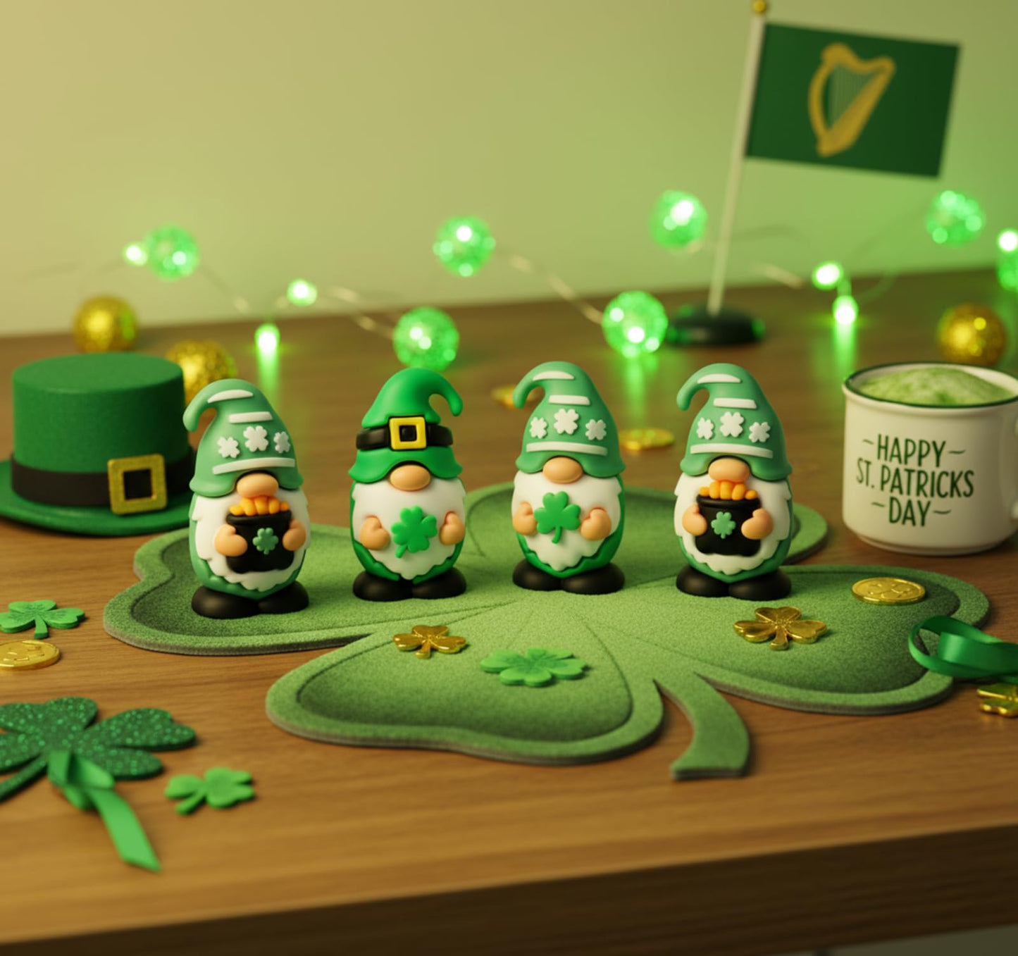 50 Pcs Mini St Patrick's Day Gnomes Bulks 1.57 Inch PVC Gnomes Figurine Gifts St Patrick's Day Collectible Figurines for Home Tabletop Farmhouse Shelf Decorations