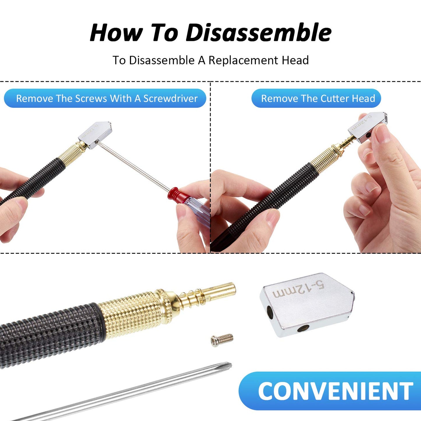9 Pcs Glass Cutter Tool Mirror Cutting Tool with 2-6 Mm, 5-12 Mm, 12-20 mm Glass Cutter Head and Screwdriver Oil Dropper Glove for Tiles Mirror