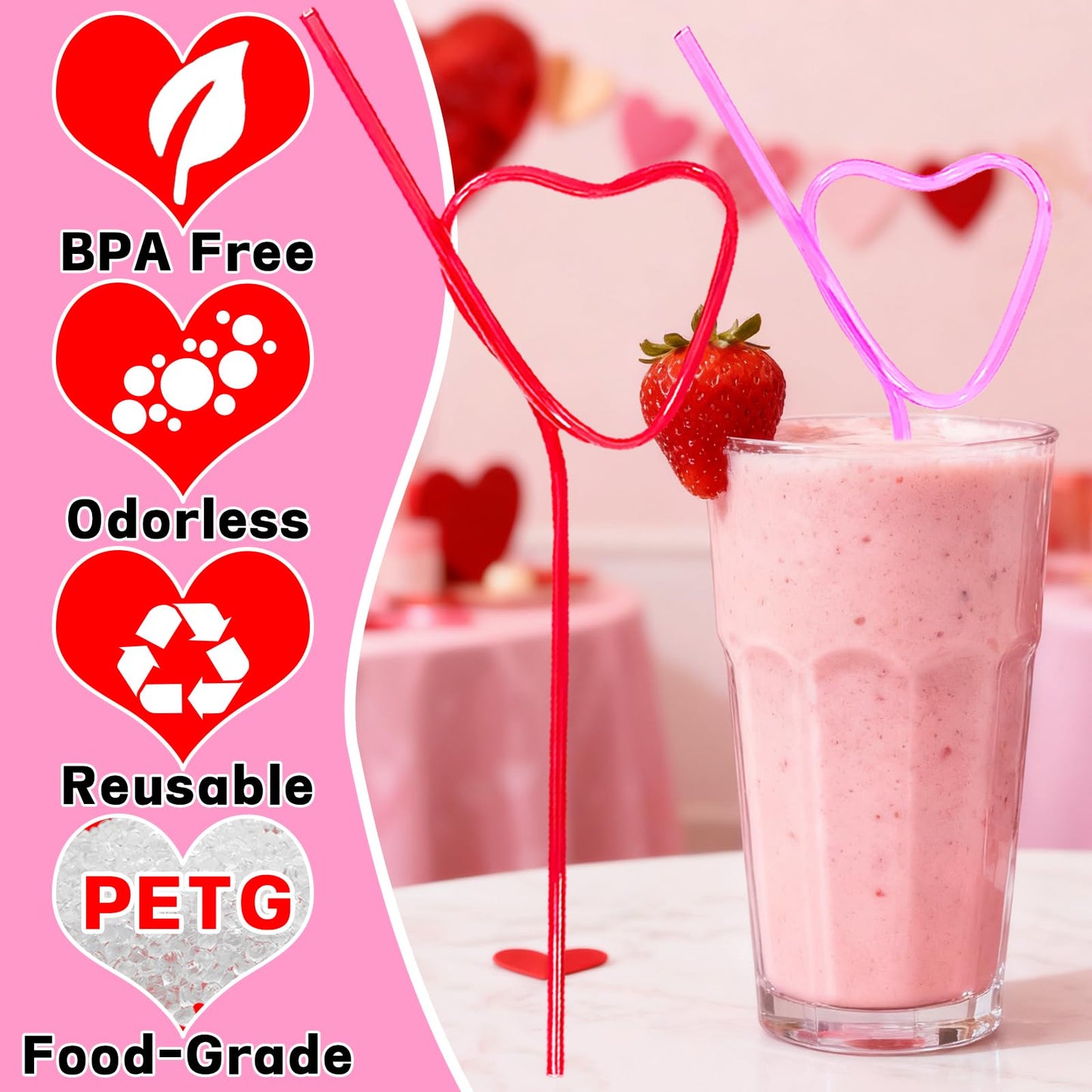 24PCS Valentine’s - Day - Wedding - Bachelorette - Party - Straws - Supplies - Decorations - Heart Shaped Drinking Straws for Galentine's Day V- Day Party Favors，Bridal Shower Birthday Parties Decor