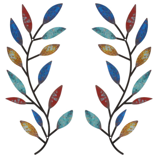 2 Pieces Metal Tree Leaf Wall Decor Vine Olive Branch Leaf Wall Art Living Room, Hallway Wall Decor Outdoor Decoration(Elegant Color)