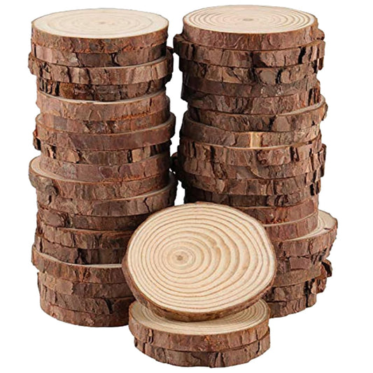ZEONHEI 30 Pcs 3.5-4 Inches Natural Wood Slices, Unfinished Wood Slices Bulk for Crafts Wood Kit Circles Crafts Tree Slice with Bark for DIY Crafts Christmas Ornaments Coasters (Without Hole)