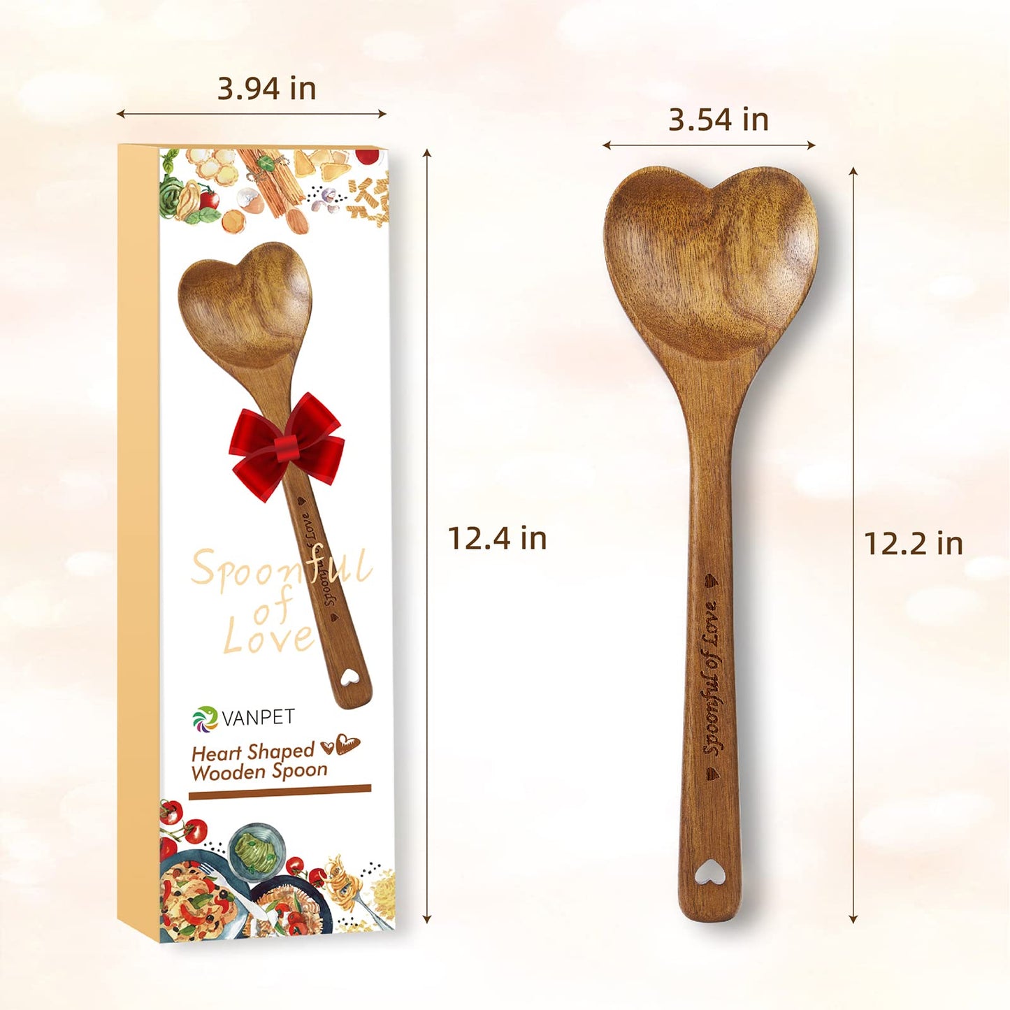 Wooden Heart Spoons - Heart Shaped Wooden Spoon Kitchenware for Cooking with Love, Unique Mother's Day Gifts for Cooks Hostesses Mom Grandma Wife Weddings House Warming Kitchen Accessories (1 PC)