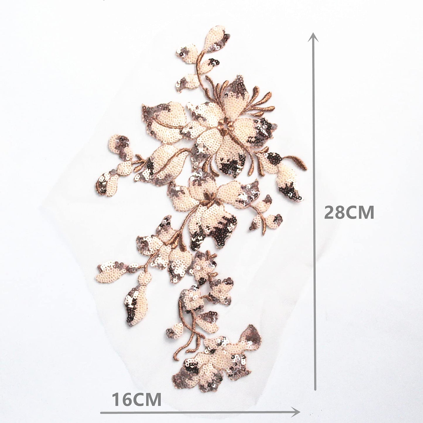 SUNMOVE Embroidery Sequin Lace Applique Sewing Flower Fabric Collar Patch for Wedding Gown Dress Bridal DIY Crafts(Champagne)