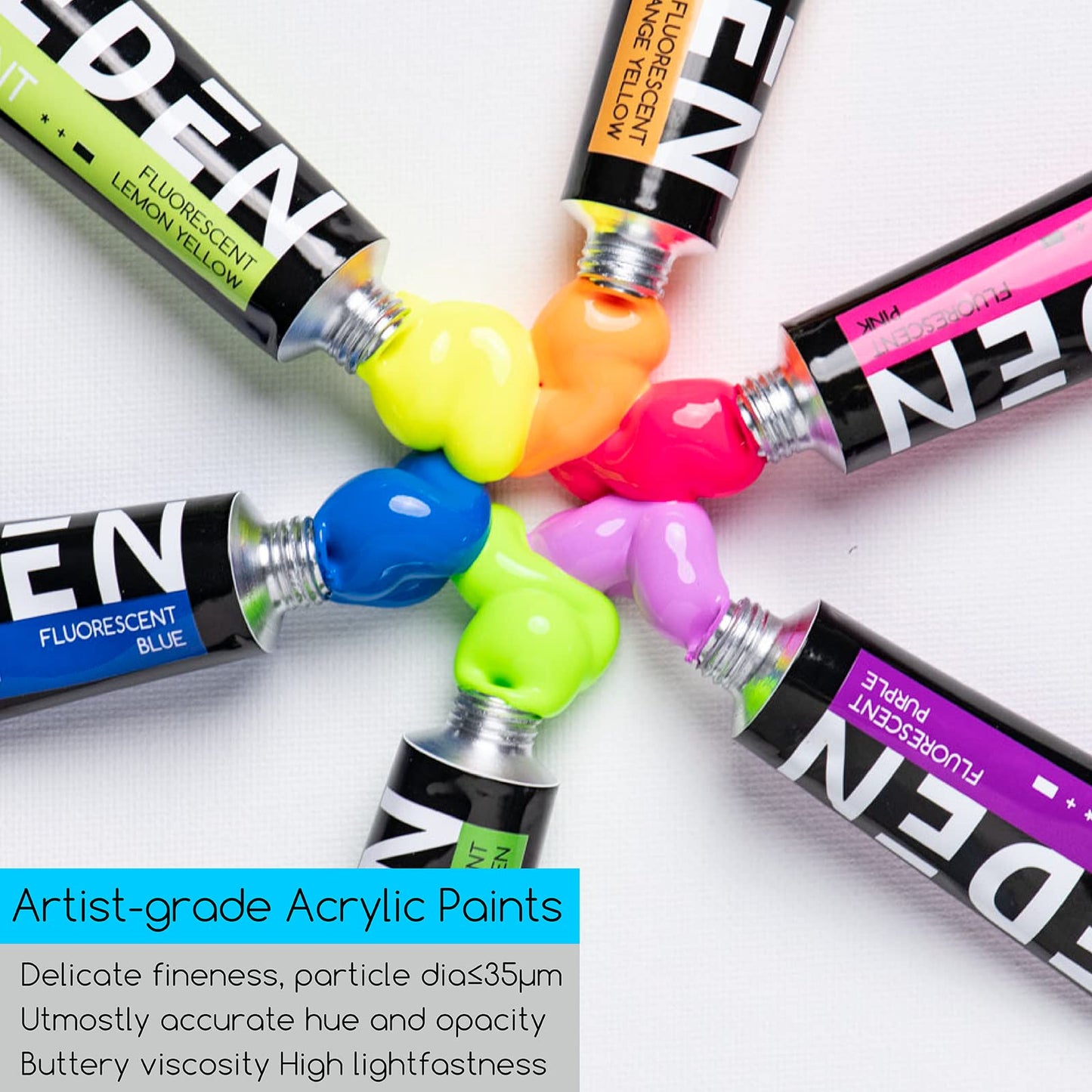 MEEDEN Fluorescent Acrylic Paint Set, Heavy Body Neon Acrylic Paint Tubes, 6 Colors 0.74 oz/22 ml, Glow in the Dark Acrylic Paints, Non Toxic Art Craft Paints for Artists Adults Beginners