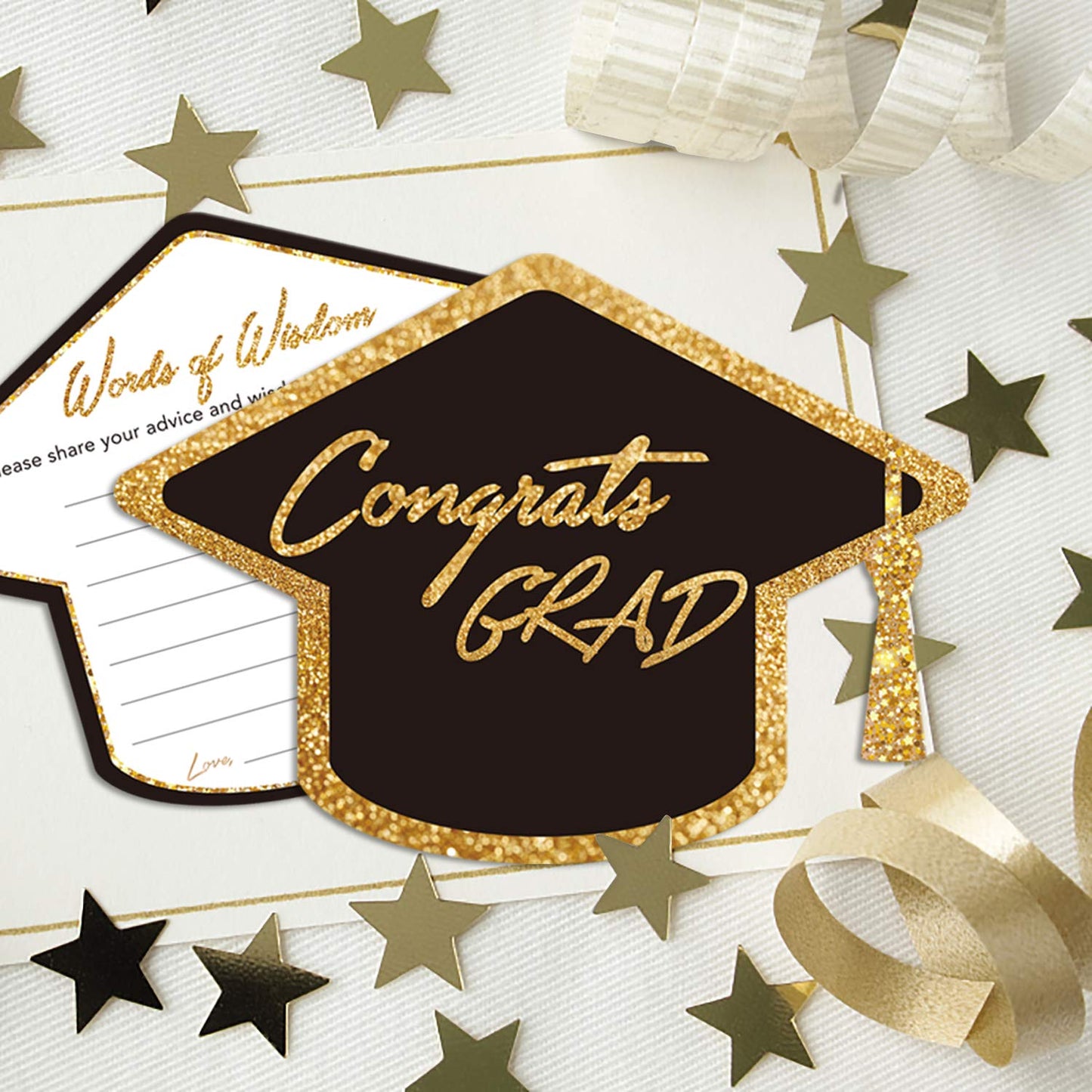 Yuzi-n Graduation Advice Cards for The Graduate (50 Pack), High School or College Graduation Party Games Decorations Supplies, Well Wishes Card for Graduates, Advice For The Graduate Cards (Black)
