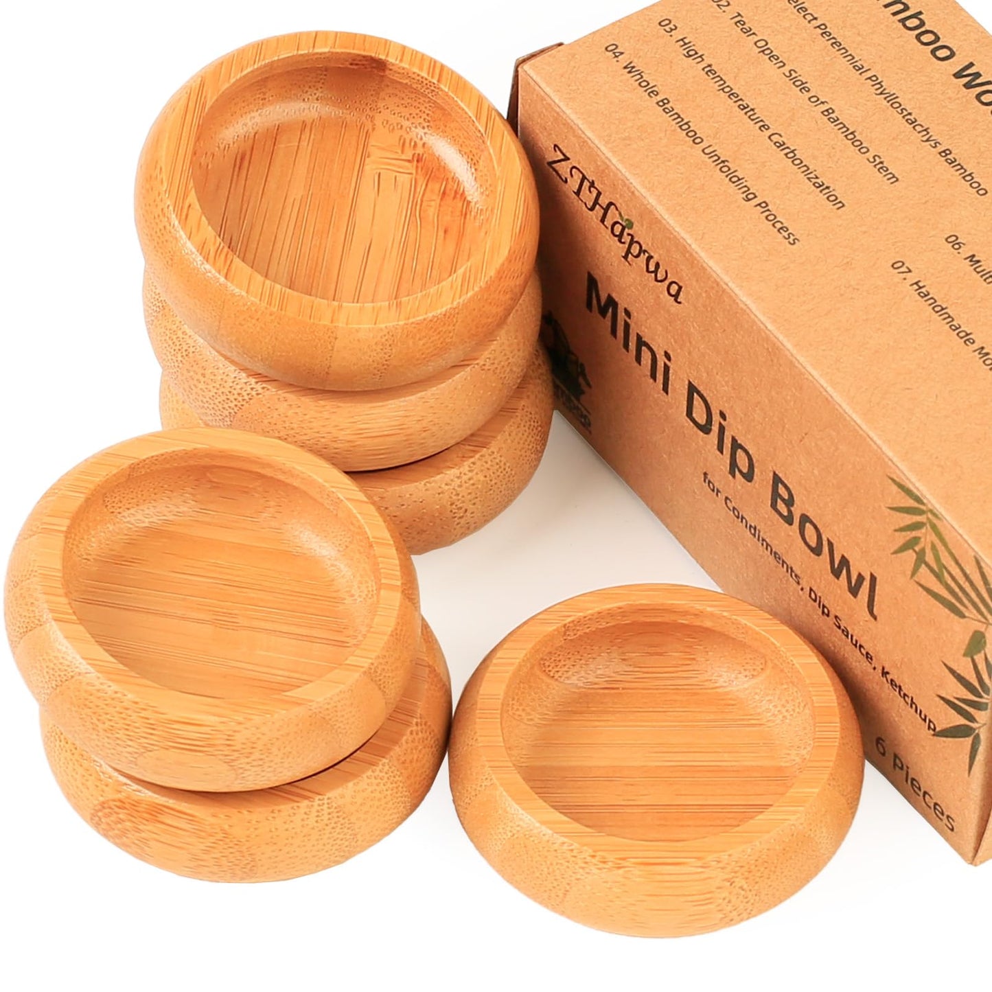 Mini Belly Bowls Set, Bamboo Sauce Dish Dipping Bowls for Appetizers/Dips/Sauce/Nuts, Natural Bamboo Wooden Facial Mask Mixing Bowl for Ladies Women Cosmetic Tool, Round