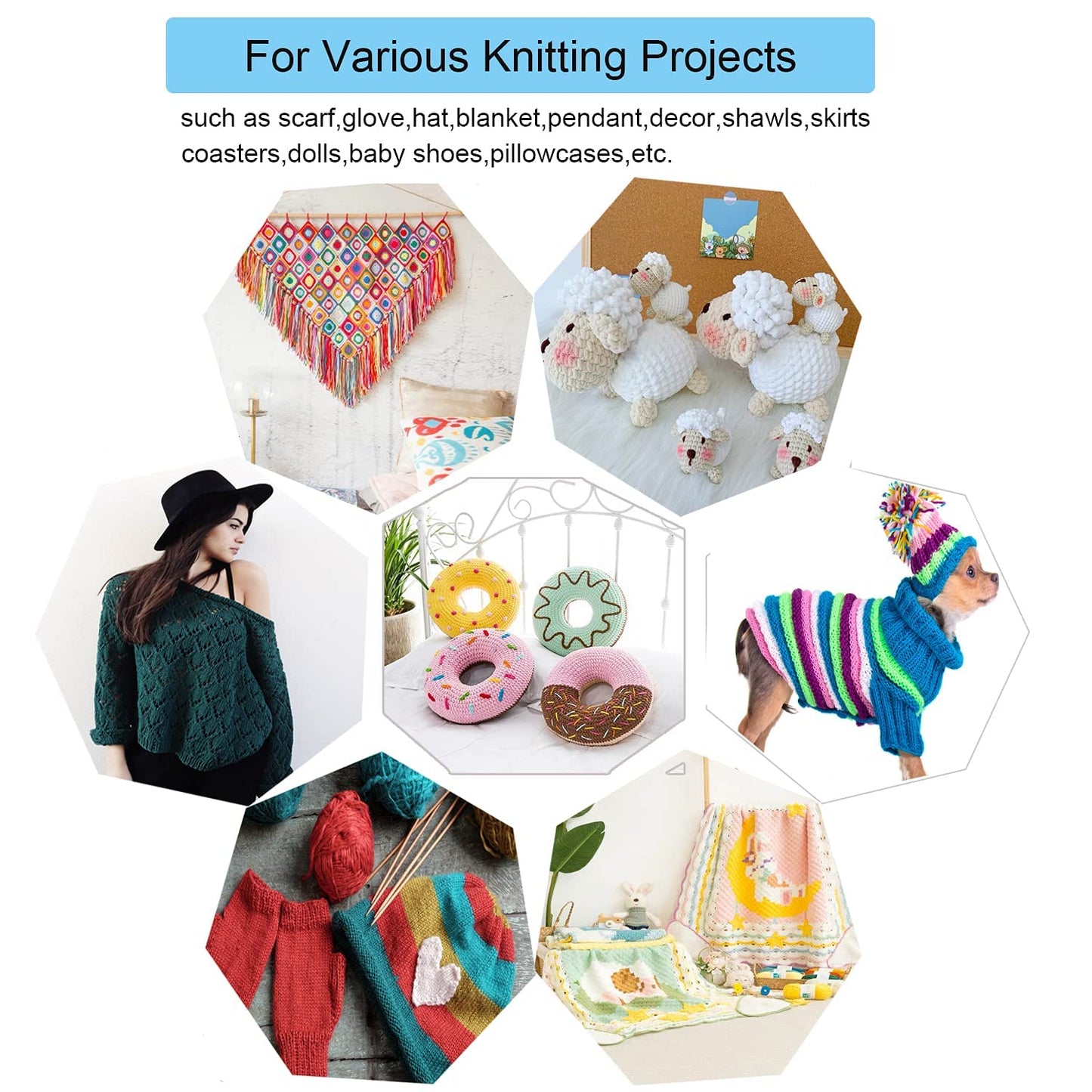 Large 5 Size Aluminum Crochet Hook Set 6.5m(K)/7mm/8mm(L)/9mm(M)/10mm(N) Knitting Needles Craft Weave Yarn Set Polymer Clay Crochet Needles for Crocheting - Premium Knitting Crochet Supplies