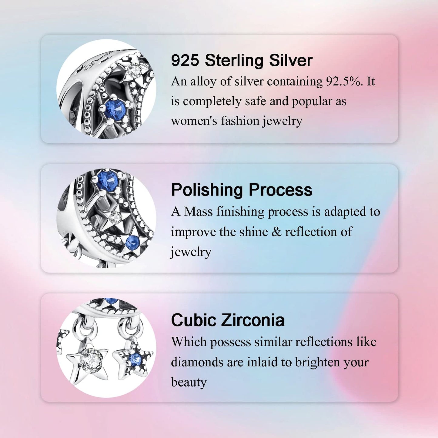 Alstade Moon and Star Charm 925 Sterling Silver Charms fits Bracelets and Necklace Pendant Bead Charms Jewelry Present for Women Family Friends