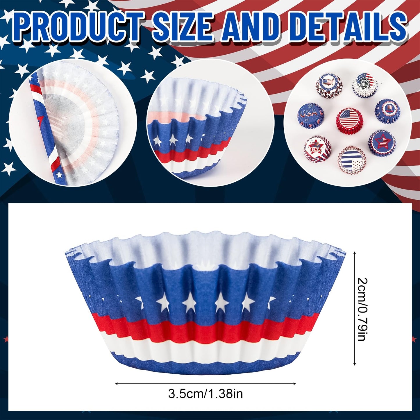 AUGSUN 800pcs 4th of July Mini Cupcake Liners Independence Day Baking Mini Muffin Cupcake Wrappers for Patriotic Holiday Birthday Veterans Party Cake Candy Chocolate Decorations Supplies