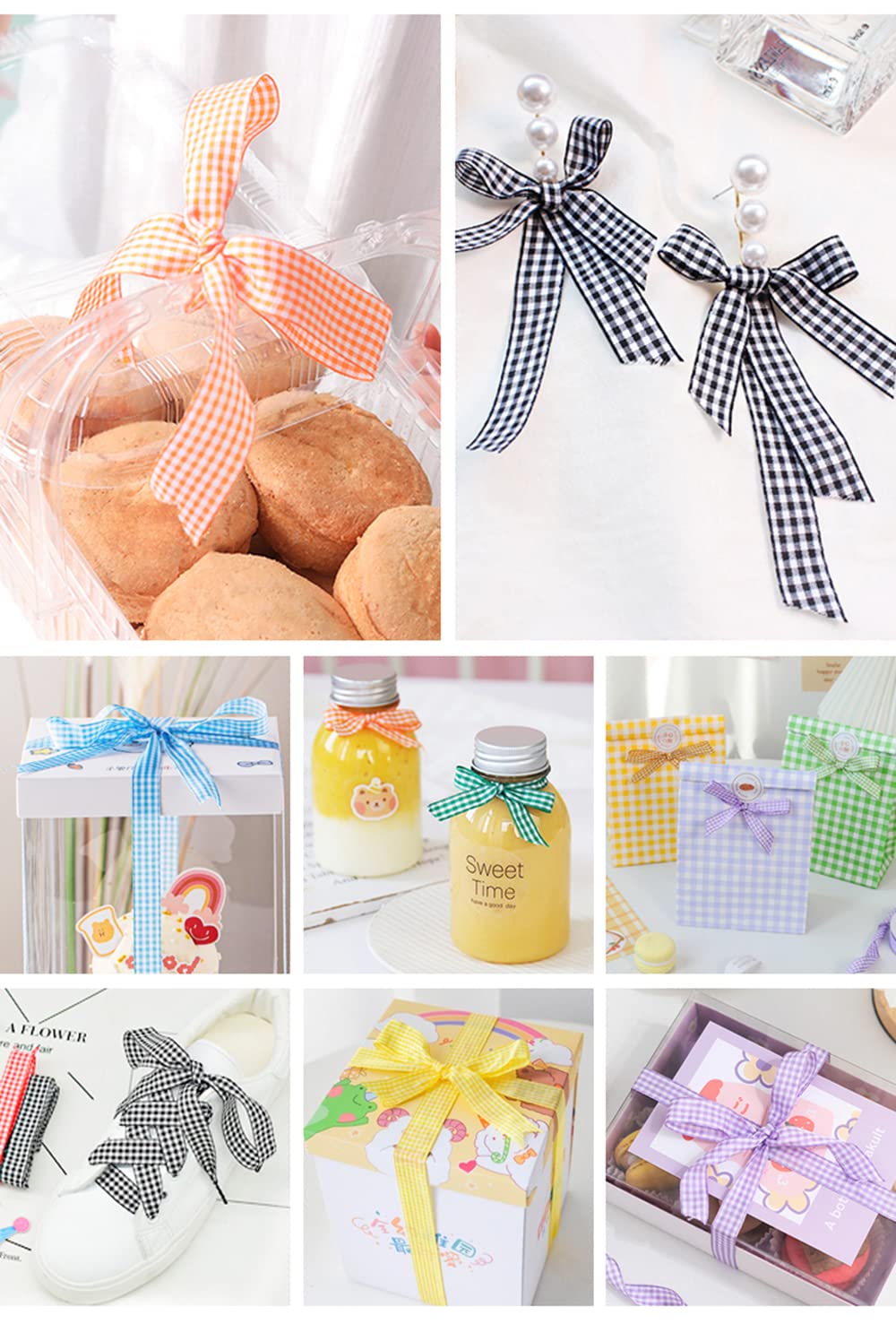 DXEUD 34 Yards 17 Colors Gingham Ribbon Checkered Ribbon Gingham Woven Edge Ribbon for Gift Package Wrapping, Sewing, Hair Bow... (1/4 Inch)