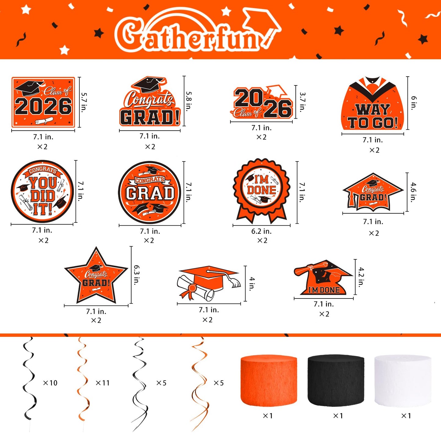 Orange Themed 2026 Graduation Decorations Set - Congrats Grad Banner, Class of 2026 Backdrop, Balloons & Streamers Kit - Complete Party Supplies for High School & College Celebrations