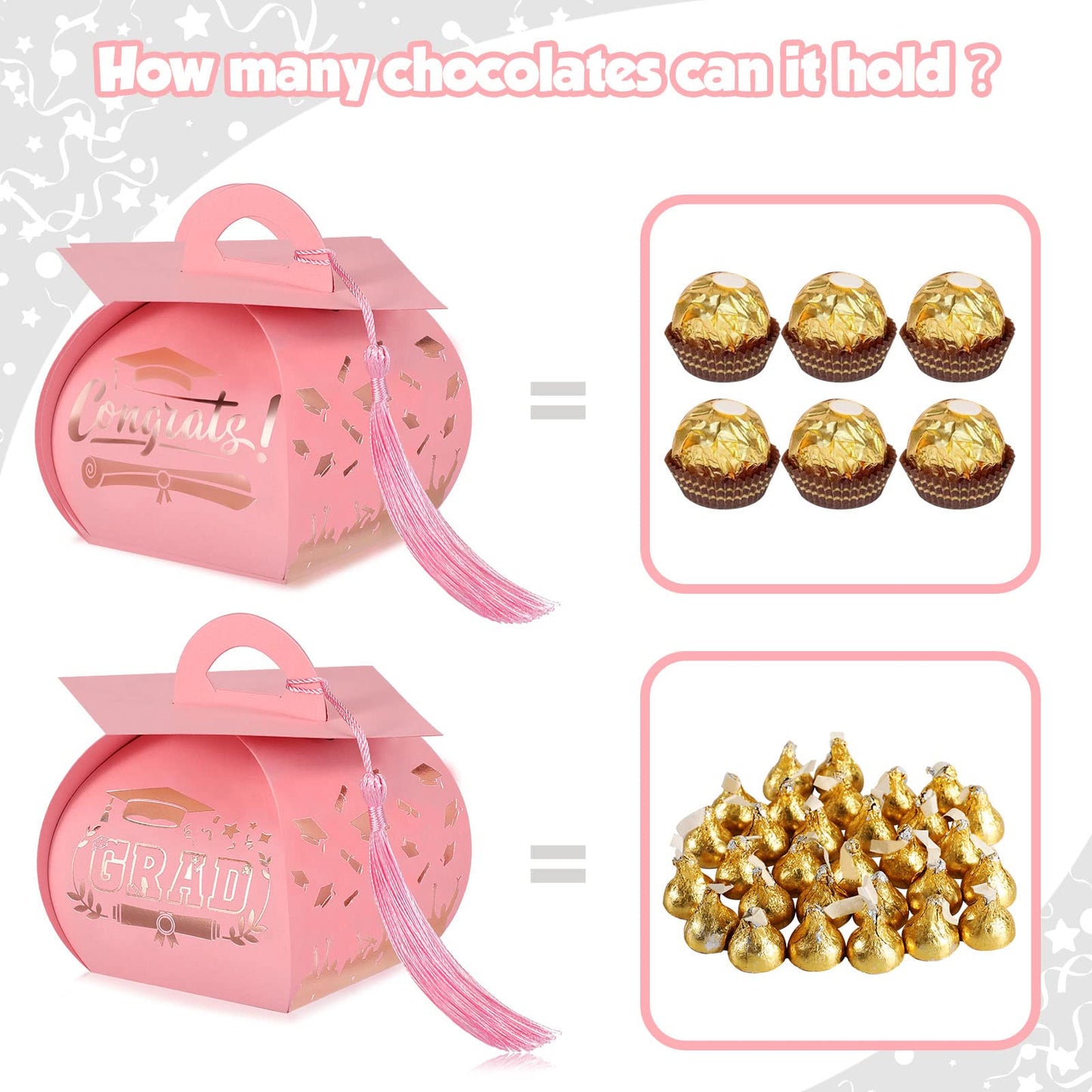 TaoBary 30 Pcs Graduation Cap Gift Boxes Graduation Decorations Class of 2026 Candy Box with Tassel for 2026 Grad Party Favors Supplies(Pink, Rose Gold)