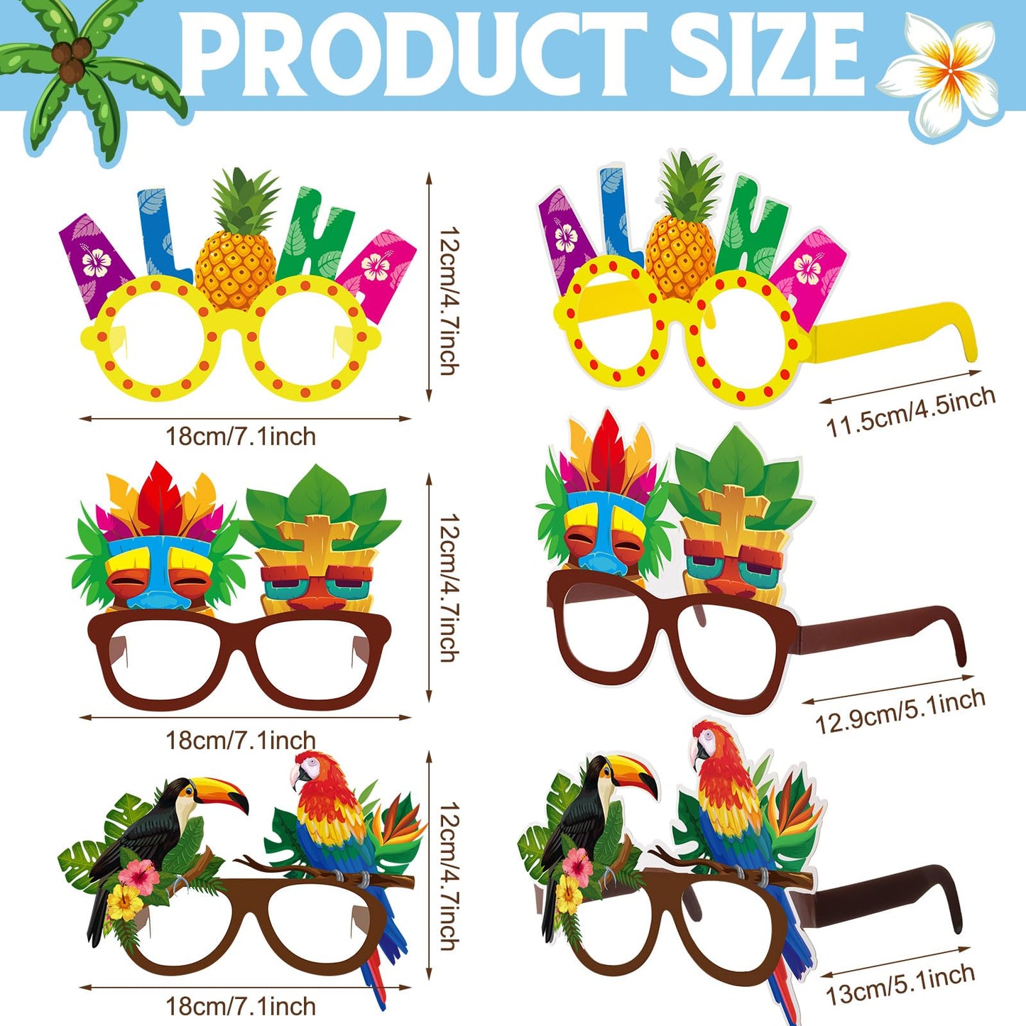 Vinsot 32 Pack Beach Pool Party Eyeglasses Decor Summer Luau Paper Glasses Bulk Hawaiian Sunglasses Frame Tropical Pool Props Photo Booth Props for Summer Beach Luau Party Favor Birthday Supply Decor