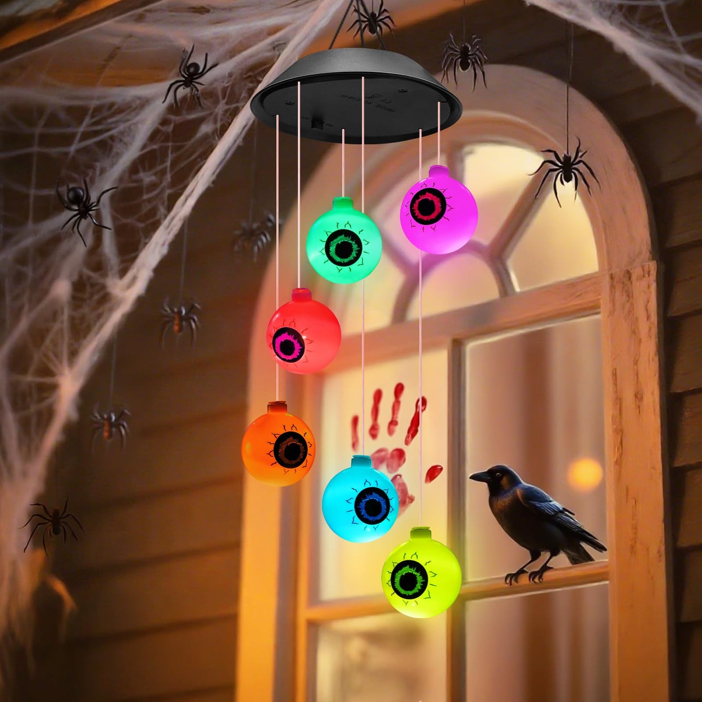 Winzwon Halloween Decorations Outside Solar Outdoor Lights Waterproof Eyeballs Wind Chimes for Party Yard Porch Patio Home Window Indoors Hanging Mobile Decor