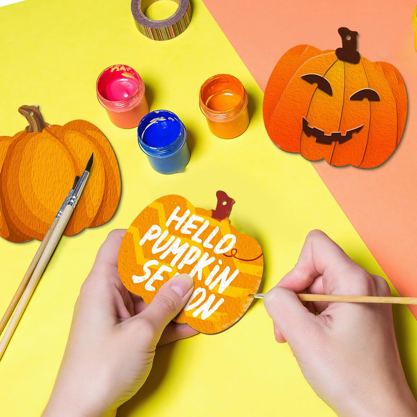 Wooden Pumpkins Ornaments to Paint Halloween Thanksgiving Decoration Cutouts Unfinished 24PCS 3.5 inches, DIY Blank Unfinished Pumpkin Wood Discs Ornament for Home Harvest Crafts Hanging Autumn