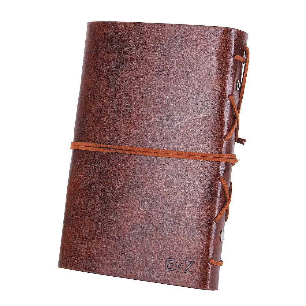 EvZ Leather Writing Journal Notebook, 7 Inches Vintage Nautical Spiral Blank String Diary Notepad Sketchbook Travel to Write in, Unlined Paper, Retro Pendants, Classic Embossed, Retro Coffee