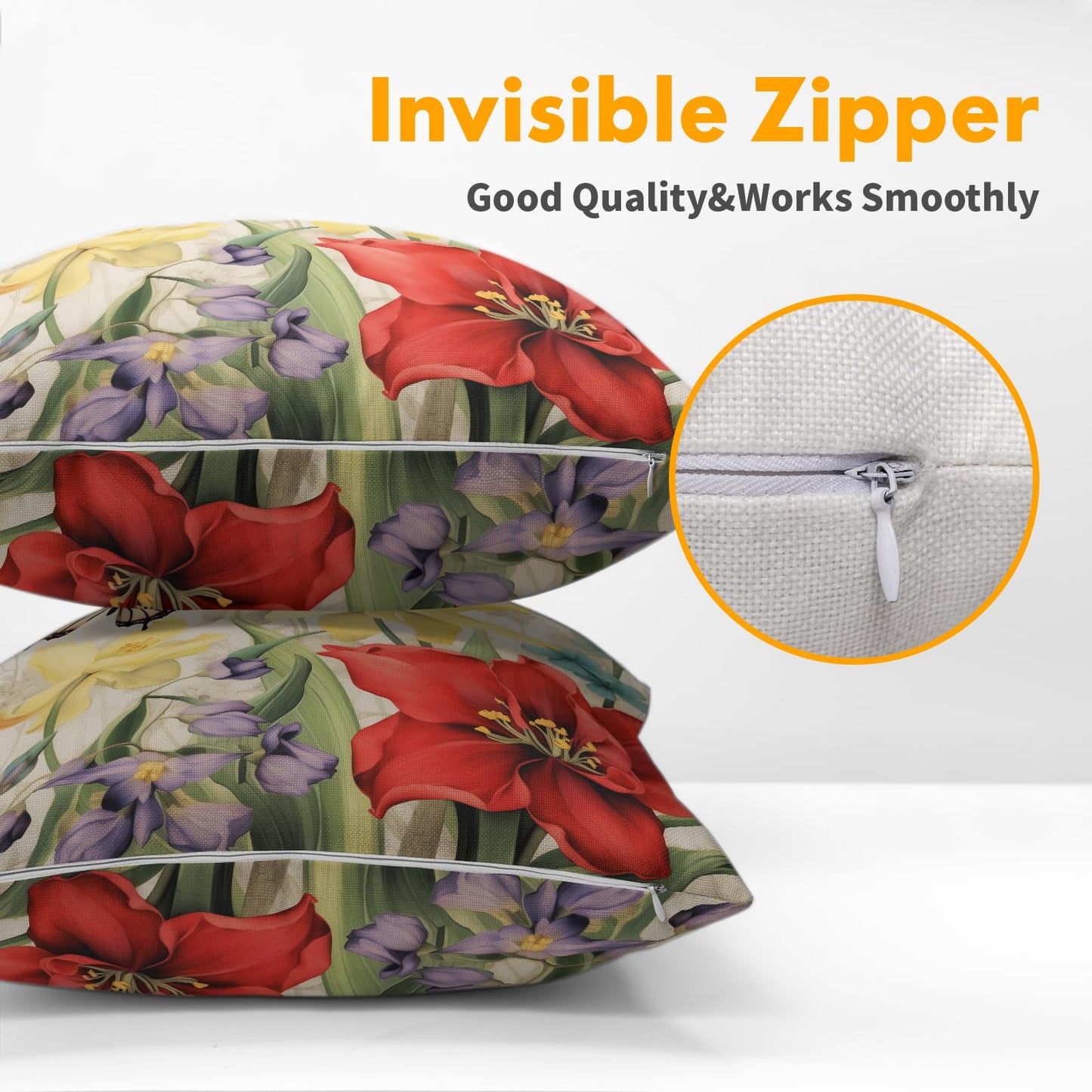 Spring Summer Flower Outdoor Decorative Pillow Covers 18x18 Inch Set of 2 Floral Butterfly Throw Pillows Spring Farmhouse Pillowcases Cotton Linen Cushion Covers for Couch Bed Sofa Chair Home Decor