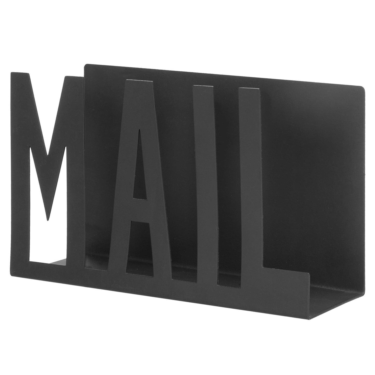 Modern Black Metal Mail Holder Countertop Organizer with Cutout Mail Lettering Design, Office Desktop Envelope and Document Storage Rack