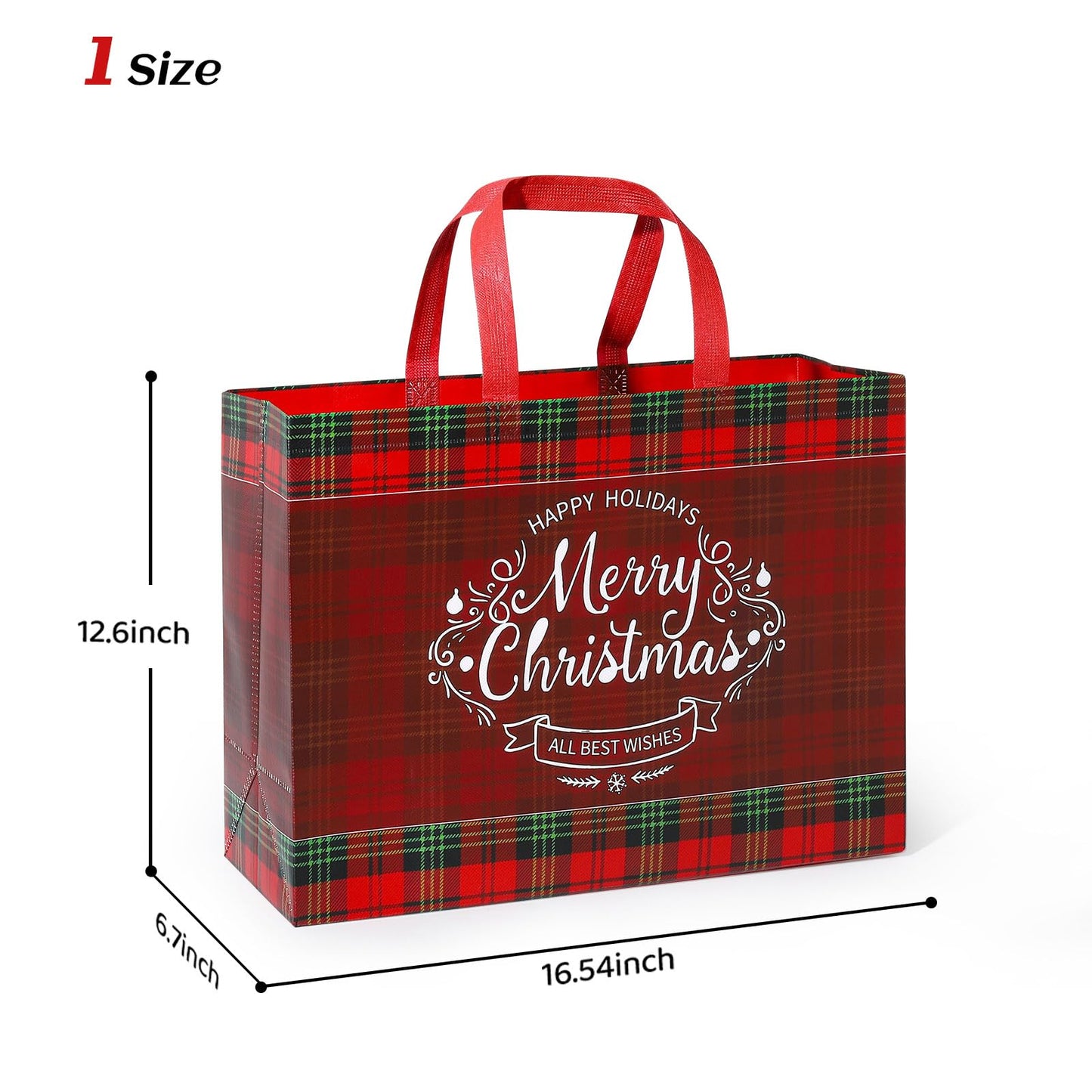 17" Extra Large Christmas Gift Bags Bulk 12Pack - Large Christmas Gift Bags with Handle Reusable Non-Woven Presents Wrapping for Holiday Xmas Shopping Size (16.54 * 6.7 * 12.6in)