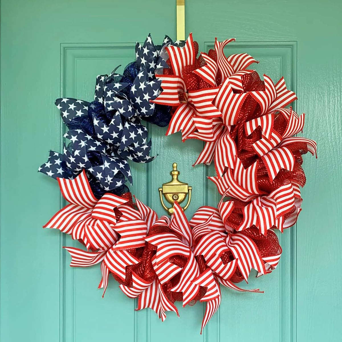 3 Rolls Patriotic Wired Edge Ribbon 9.9 Yard 4th of July Stars and Stripes Ribbons Red White Blue Ribbon for Wrapping Crafts Decoration, Independence Day,1.5 inch Width (Blue,Red,White)