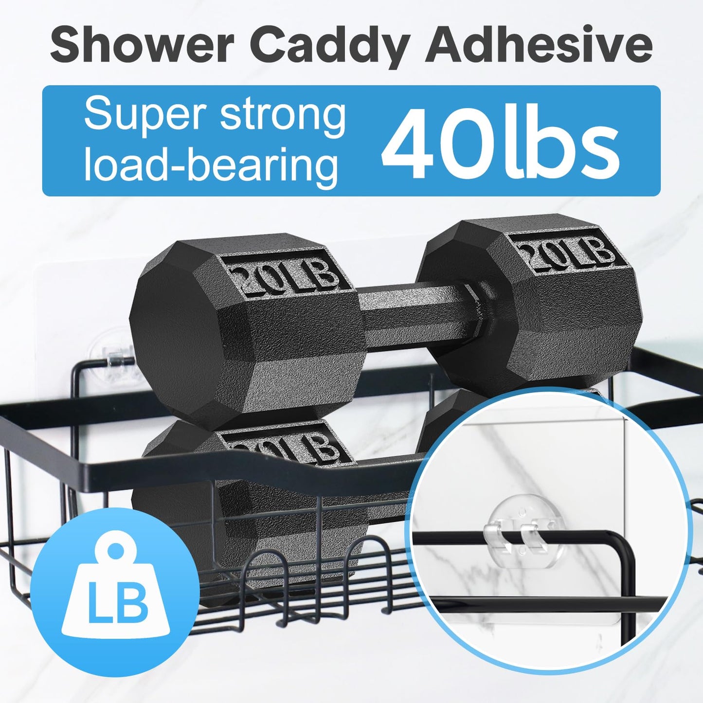 FEPTUASE 14 Pack Shower Caddy Adhesive Replacement, Transparent Strong Adhesive Hooks, No Drilling, Waterproof Wall Hooks for Shower Caddy, Bathroom Storage Shelves and Kitchen Racks