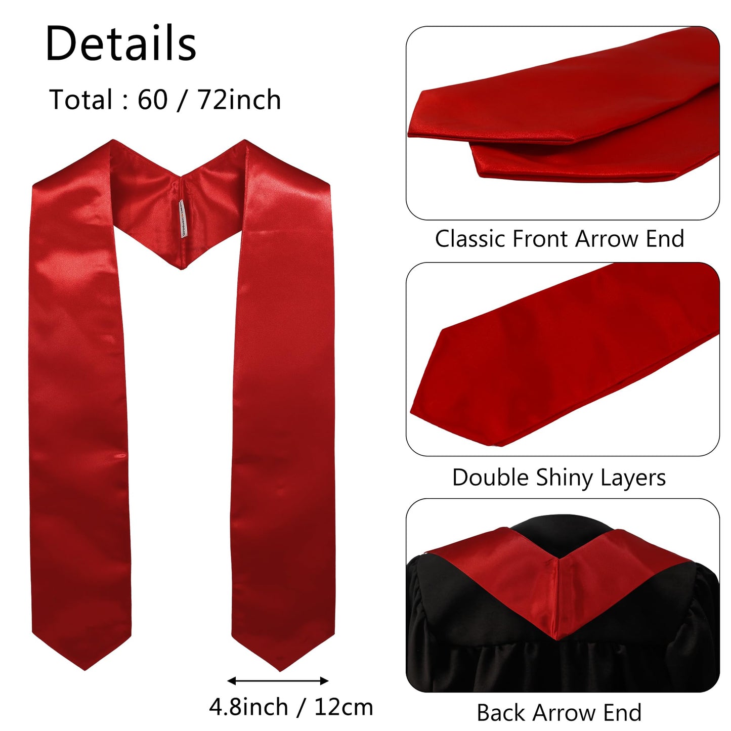 GraduationMall Unisex Adult Plain Graduation Stole 60" Red