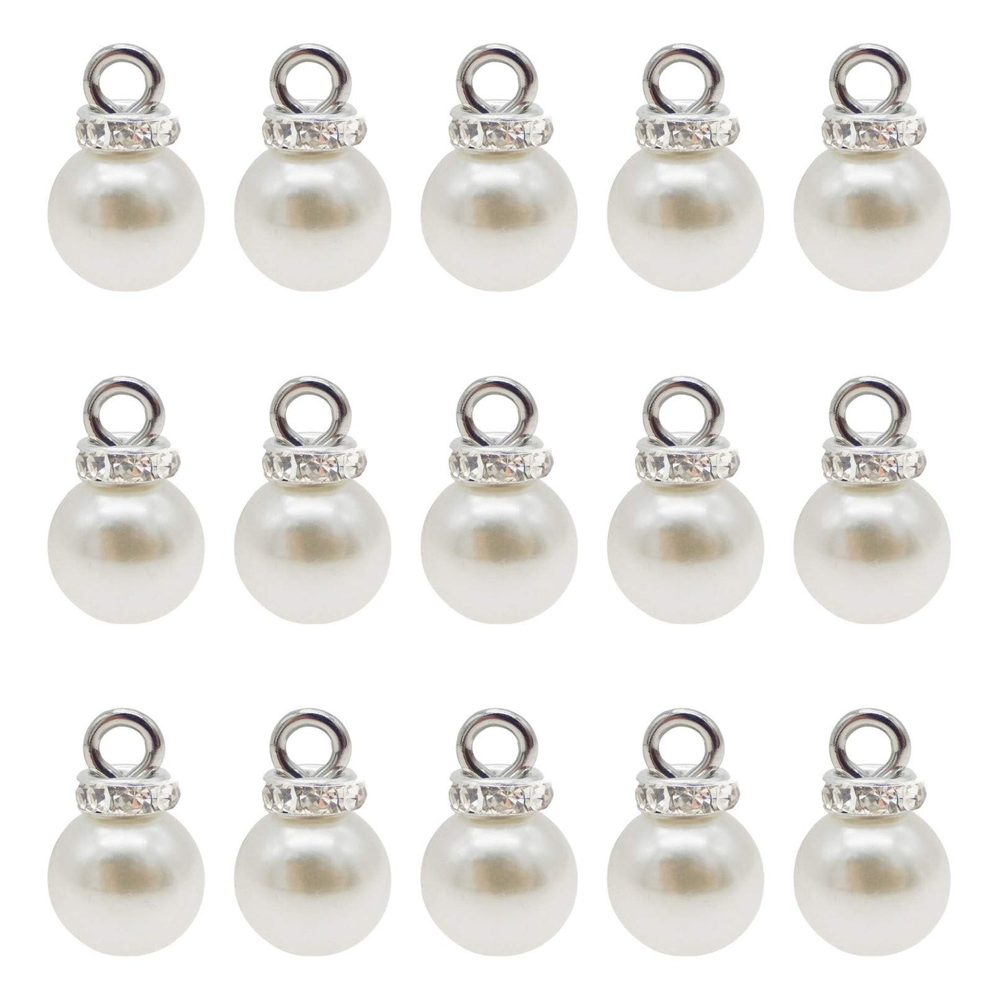 JJGQAZ 100pcs 8mm White Imitation Pearl Charms Pendants Faux Pearl Beads Charms with Rhinestone for Dangle Earrings Necklace Jewelry Making