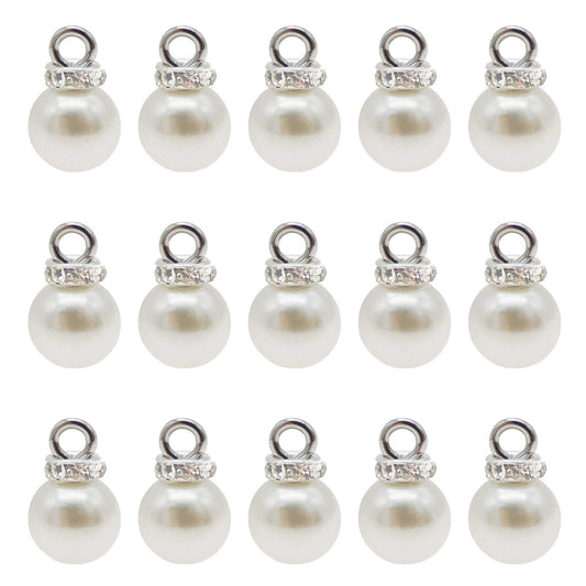 JJGQAZ 100pcs 8mm White Imitation Pearl Charms Pendants Faux Pearl Beads Charms with Rhinestone for Dangle Earrings Necklace Jewelry Making