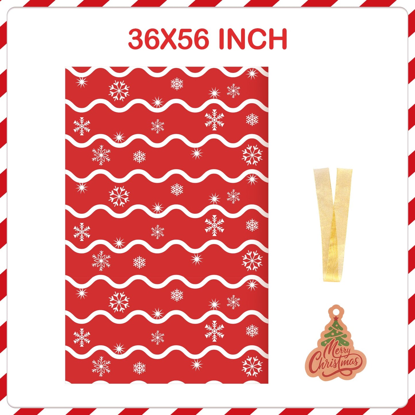 Large Christmas Gift Bags 36"x56" Holiday Gift Wrap Jumbo Christmas Bag for Gifts Giant Sacks for Presents Big Xmas Plastic Gifts Bags (Red Wave)