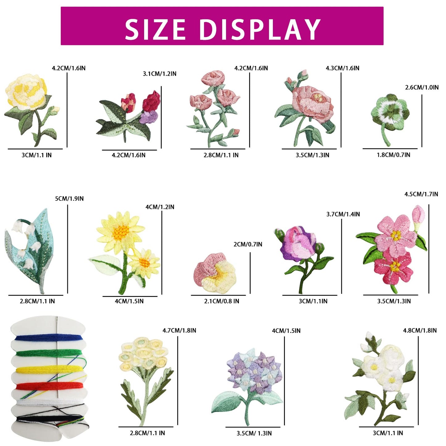 15pcs Mini Flowers Iron On Patches, 13 Patterns Decorative Embroidered Patches, Sew On/Iron On Patch Applique for Jeans, Clothing, Hat, Jacket, Mini Flowers