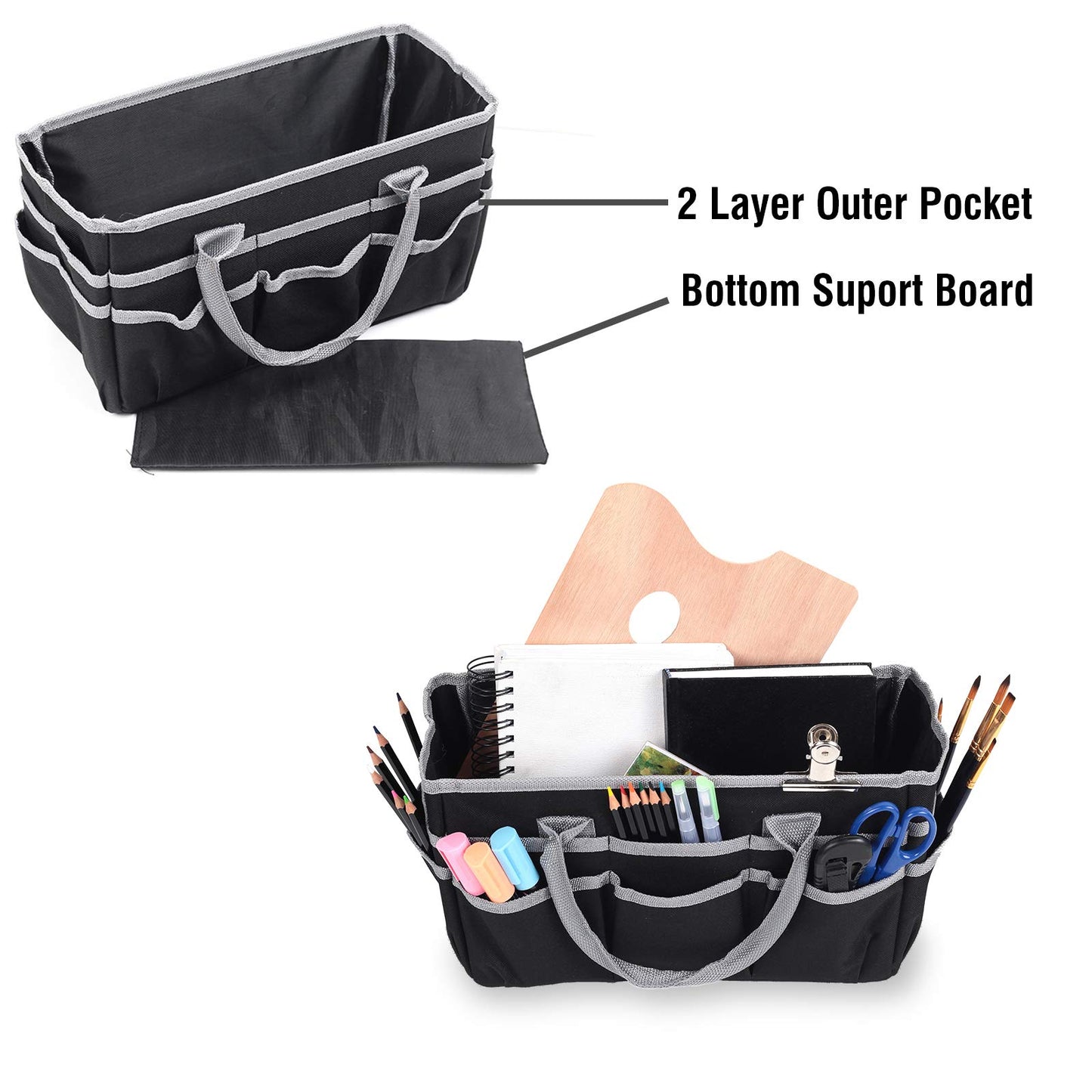 JJRING Craft and Art Organizer Tote Bag - 600D Silver Nylon Fabric Art Caddy with Pockets - for Art, Craft, Sewing, Medical, and Office Supplies Storage