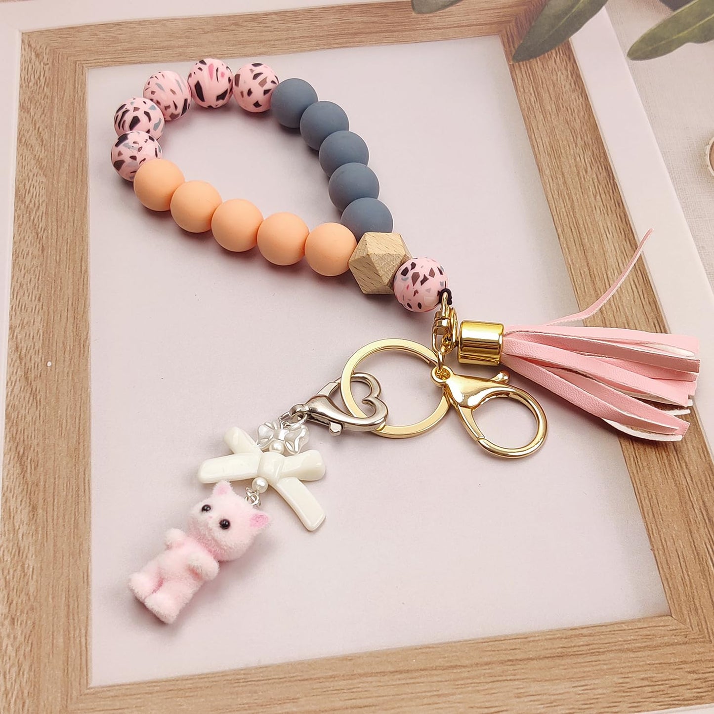Nalefow Cute Pink Keychain, Fuzzy Cat Keychain Aesthetic Y2K KeychainCharms Stylish KeychainsAccessories for Bag Charms Purse Gifts (2PCS Pink White Cat Sets)