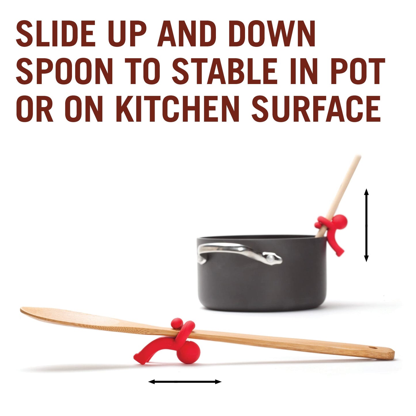 Monkey Business Spoon Saver - Hug Doug Silicone Spoon Saver and Rest, Adjustable to Most Kitchen Cooking Utensils, Red