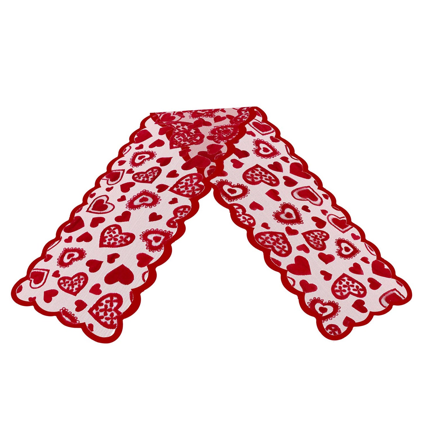 Valentines Day Decor Table Runner - 13 x 72 Inch Red Lace Table Runner for Wedding Party, Valentines Decorations - Valentines Day Decor Home Romantic Decorations Heart Shaped Table Runner