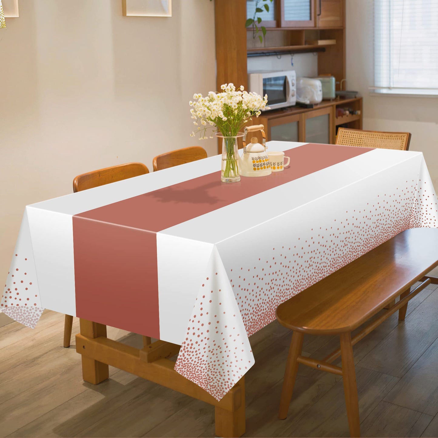 OHOME 4 Pack Disposable Plastic Table Cloths,White and Rose Gold Rectangle Table Covers for Birthday Bridal Bachelorette Pink Sweet 16 Party Decorations - Baby Shower Decorations for Girl 54" x 108"