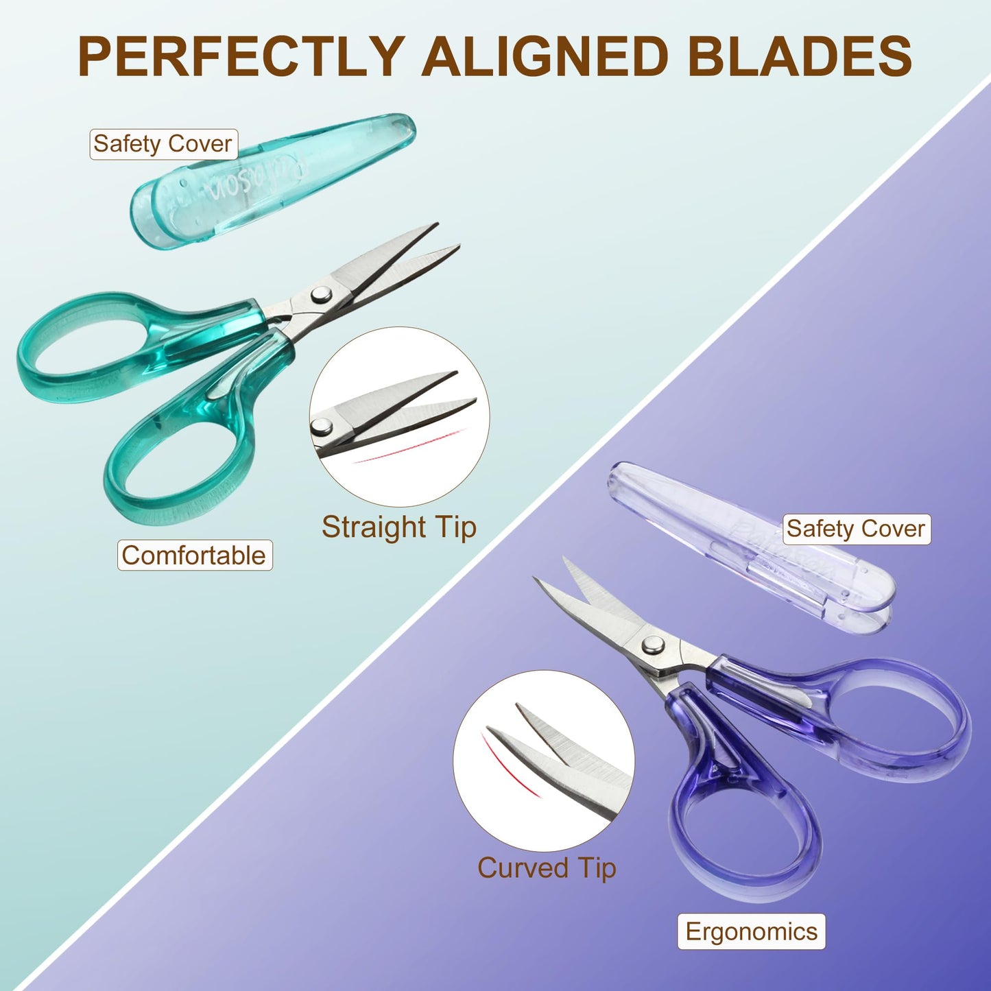 Sharpest & Precise Embroidery Scissor Set 2 PC Curved Straight for Quilting Sewing Knitting Crafting Cross Stitch Crochet Thread Yarn Paper Fabric Detail Cutting Stainless Steel Safety Case