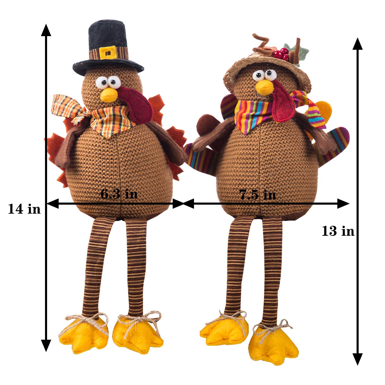 Ogrmar 2 Pack Stuffed Turkey Couple Doll Thanksgiving Tabletop Decoration Exquisite Handmade Turkey Doll Kit for Autumn Fall Thanksgiving Home Decor