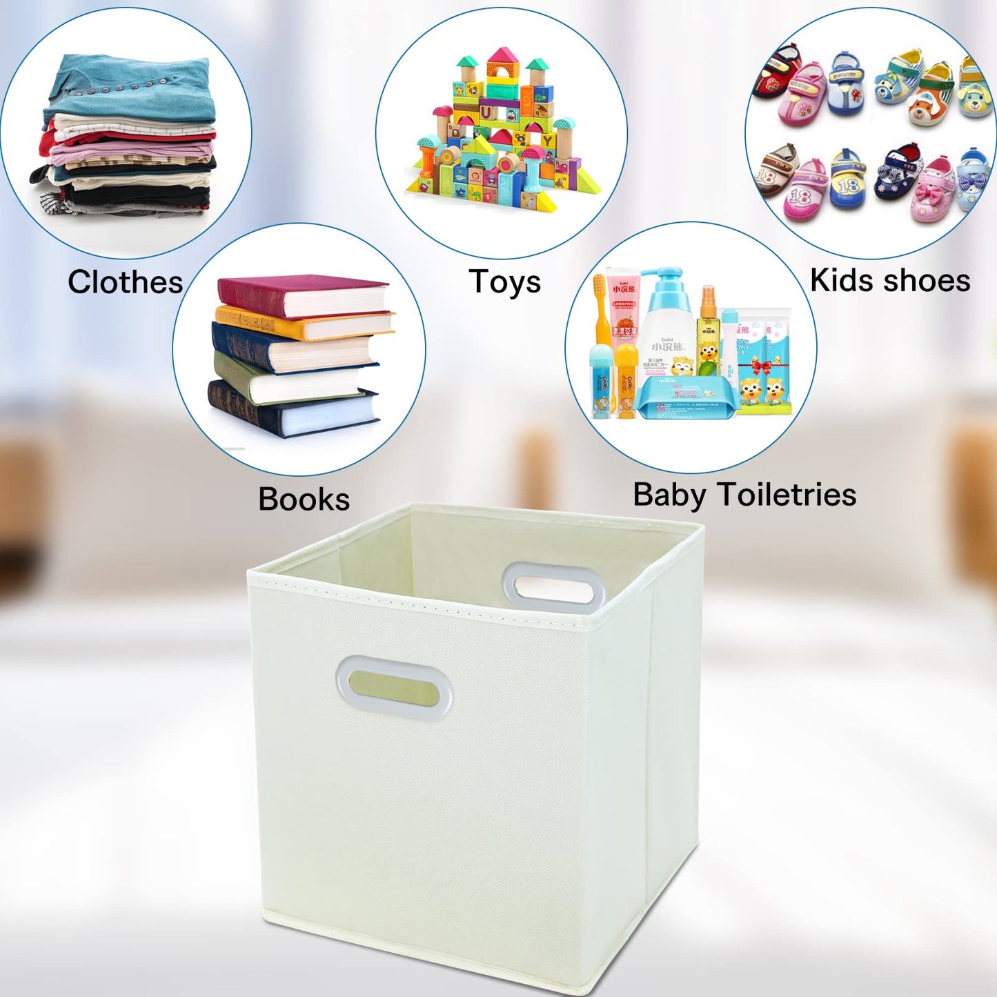 STOREONE Fabric Storage Bins Cubes Baskets Containers-(11X11X11) with Dual Handles Cube Storage Organizer Bins for Shelf Closet, Bedroom Organizers, Foldable Set of 3 (Creamy- White )